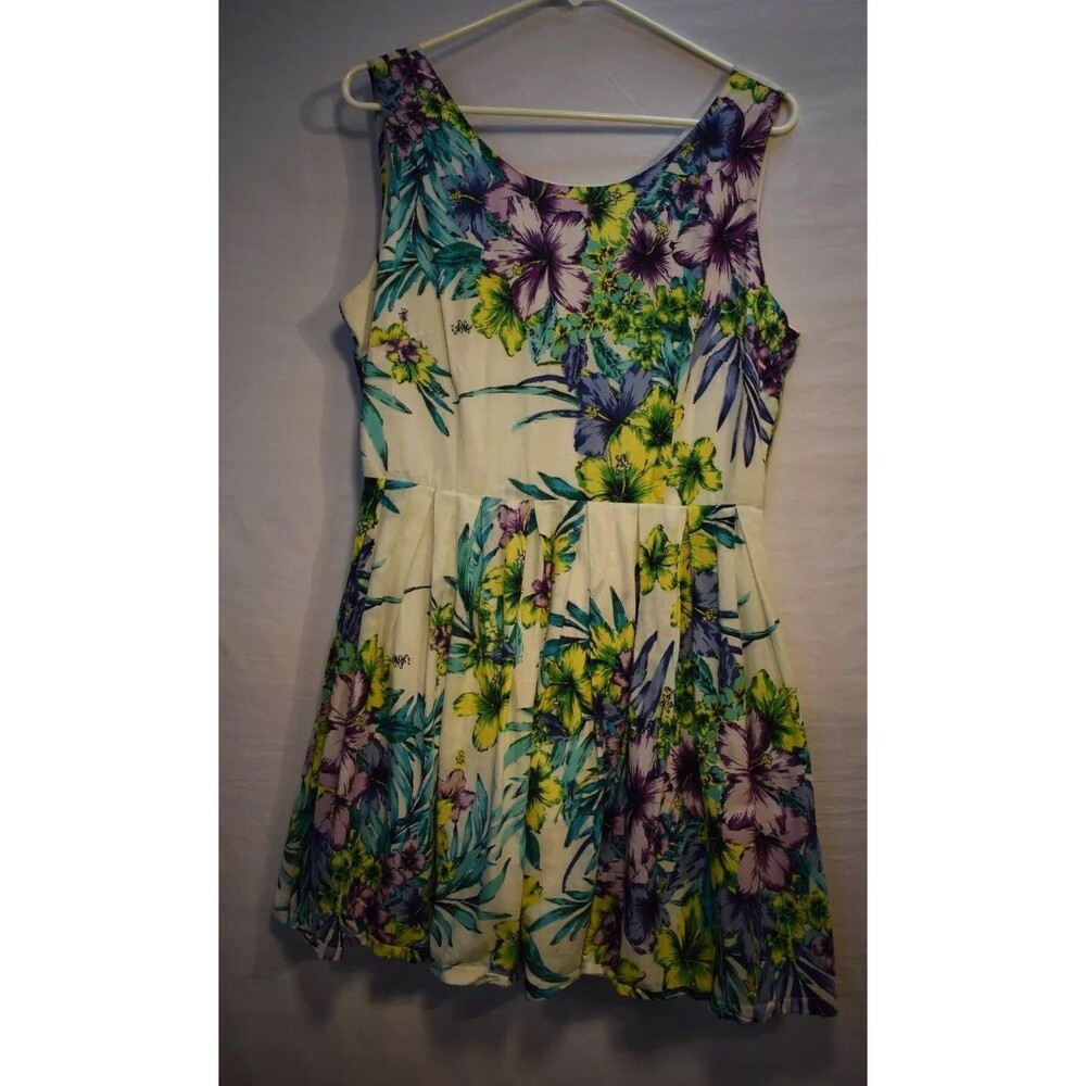 Louche Women's Colorful Floral Sleeveless Dress Fit & Flare Pockets Size 14